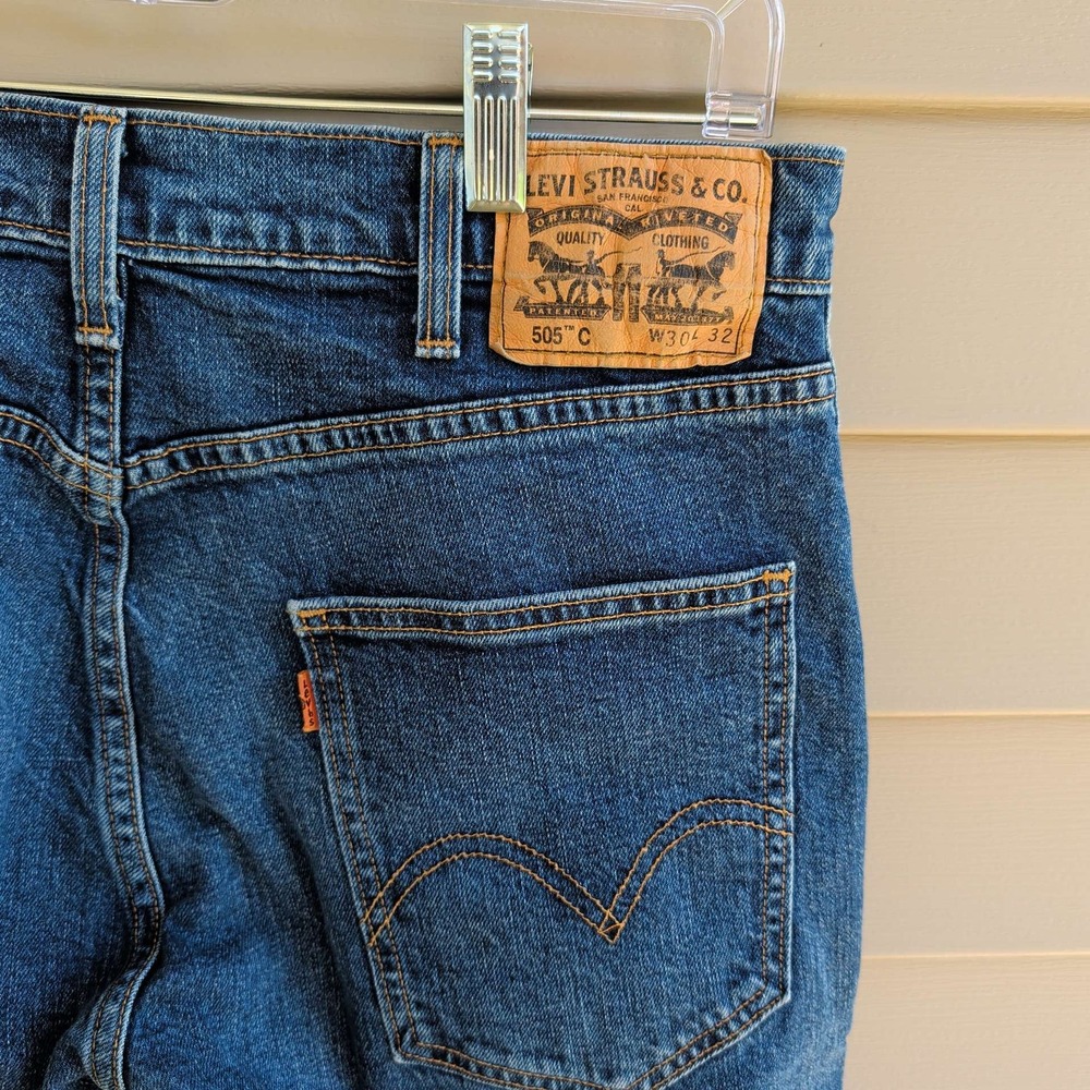Levi's 505 C Jeans Women W30 L32 Medium Wash Blue Slim Straight Orange Tab